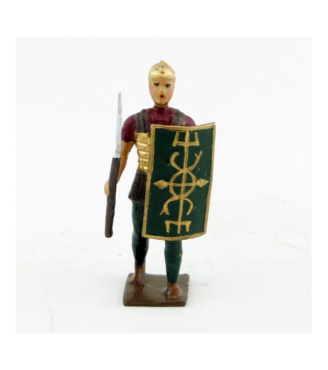 romain de la tortue, avec bouclier devant et pilum