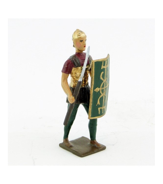 romain de la tortue, avec bouclier devant et pilum