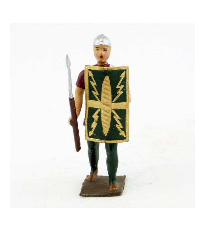 romain de la tortue, avec bouclier devant et pilum