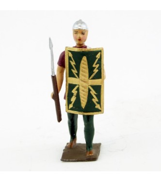 romain de la tortue, avec bouclier devant et pilum