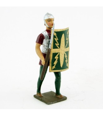 romain de la tortue, avec bouclier devant et pilum