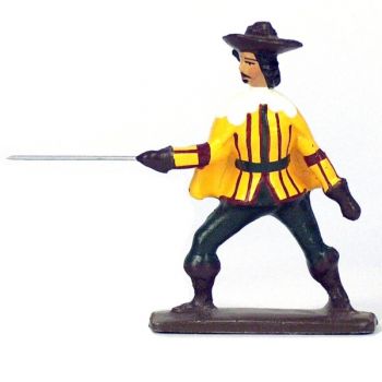 Mousquetaire, tenue jaune et bordeaux, avec cape
