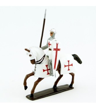 Templier à cheval, casque plat, lance et bouclier, sur cheval alezan