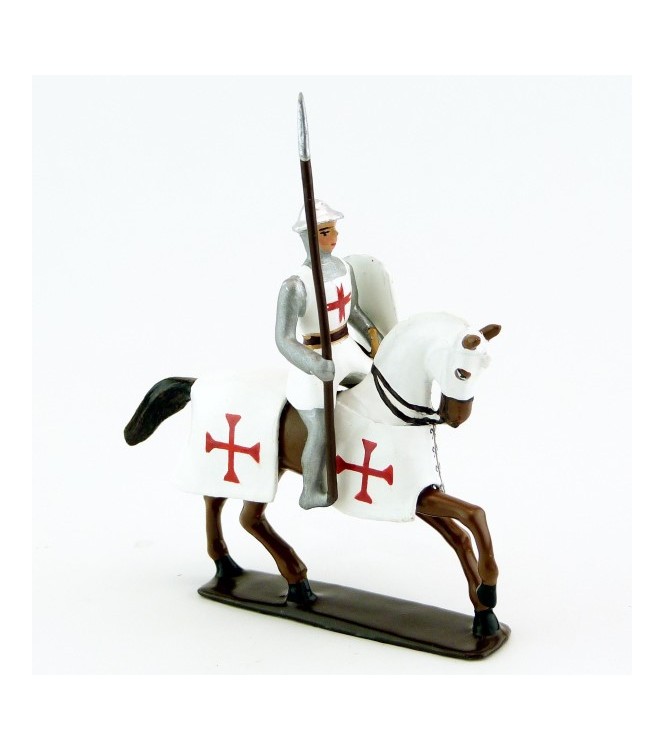 Templier à cheval, casque plat, lance et bouclier, sur cheval alezan