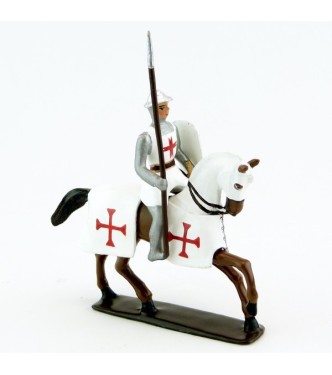 Templier à cheval, casque plat, lance et bouclier, sur cheval alezan