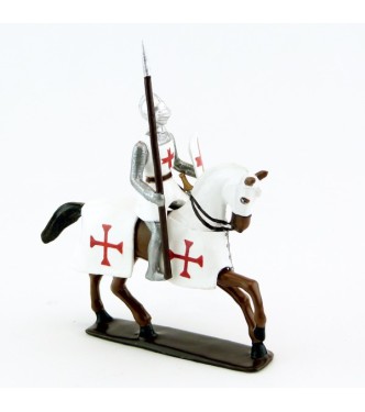Templier, casque bassinet, lance et bouclier, sur cheval alezan