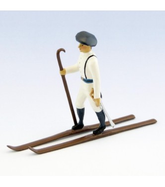 officier des chasseurs alpins en tenue d'hiver (blanc) à skis