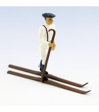 officier des chasseurs alpins en tenue d'hiver (blanc) à skis