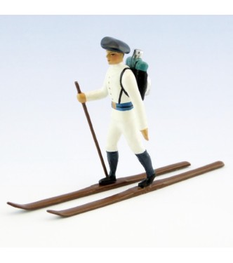 fantassin des chasseurs alpins en tenue d'hiver (blanc) à skis