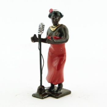 chanteuse noire, robe rouge, avec micro (diorama le Jazz) (JZ08)