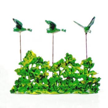 Buisson + 3 canards en vol (h. 7,5 cm)