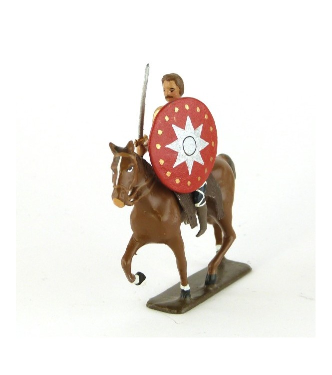 cavalier gaulois, casque ailé, avec glaive et bouclier