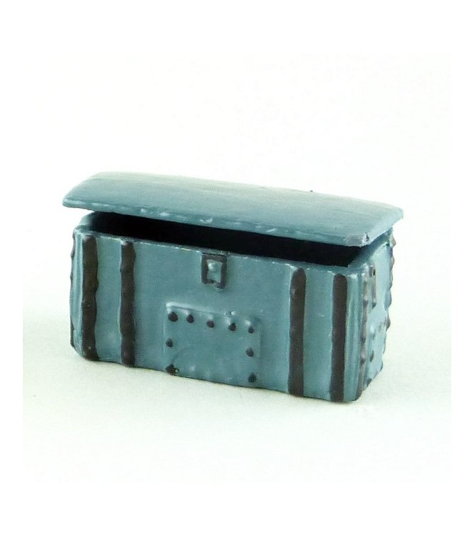 grande malle bleu Horizon, passementeries noires (ouvrante)