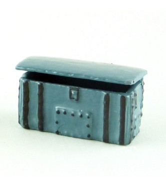 grande malle bleu Horizon, passementeries noires (ouvrante)