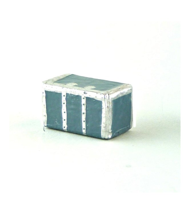 malle, petit modèle,bleu horizon, passementeries argent