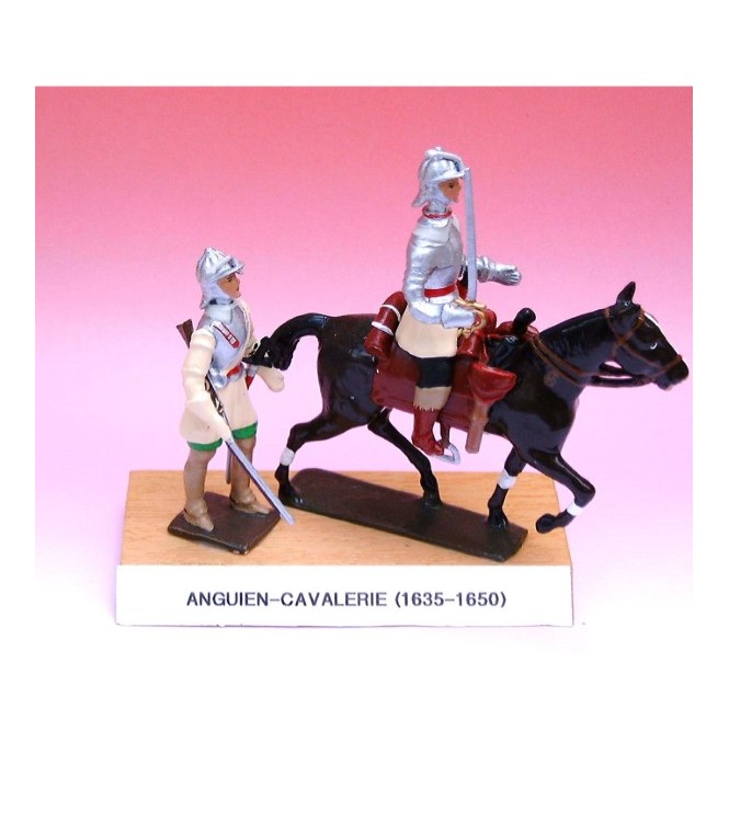 Anguien Cavalerie (1635 - 1650), ensemble de 2 figurines sur socle bois
