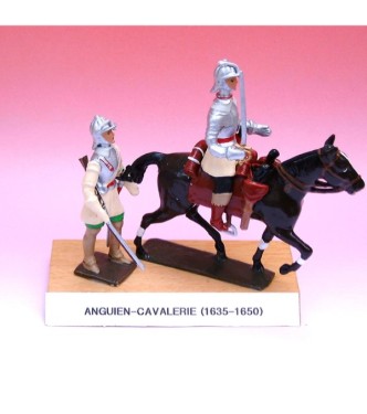 Anguien Cavalerie (1635 - 1650), ensemble de 2 figurines sur socle bois