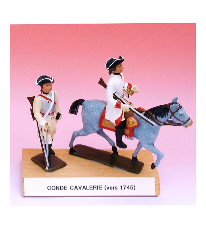 Conde Cavalerie (1745), ensemble de 2 figurines sur socle bois