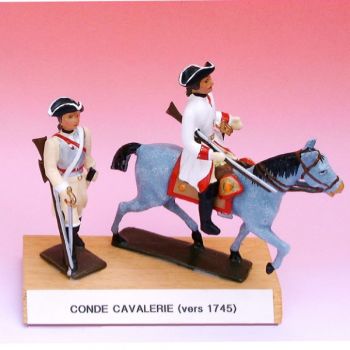 Conde Cavalerie (1745), ensemble de 2 figurines sur socle bois