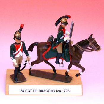 2e Rgt De Dragons (1796), ensemble de 2 figurines sur socle bois