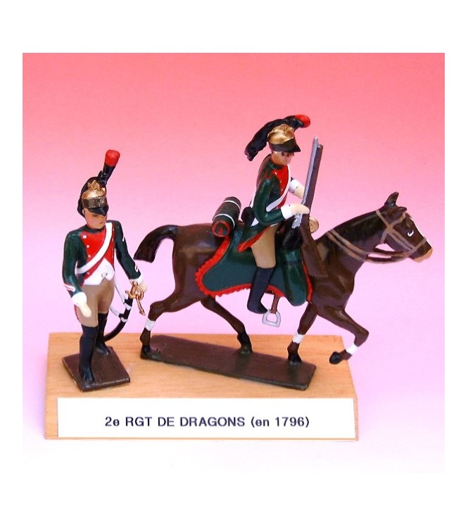 2e Rgt De Dragons (1796), ensemble de 2 figurines sur socle bois