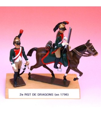 2e Rgt De Dragons (1796), ensemble de 2 figurines sur socle bois