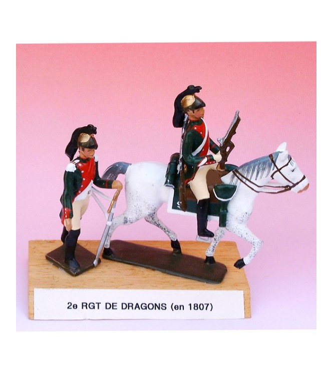 2e Rgt De Dragons (1807), ensemble de 2 figurines sur socle bois
