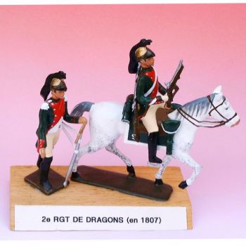 2e Rgt De Dragons (1807), ensemble de 2 figurines sur socle bois