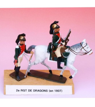 2e Rgt De Dragons (1807), ensemble de 2 figurines sur socle bois