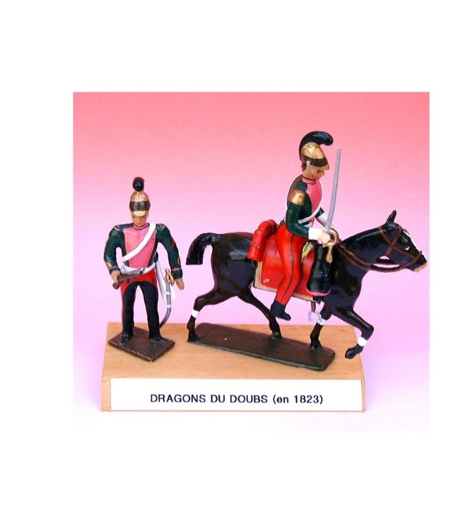 Dragons Du Doubs (1823), ensemble de 2 figurines sur socle bois