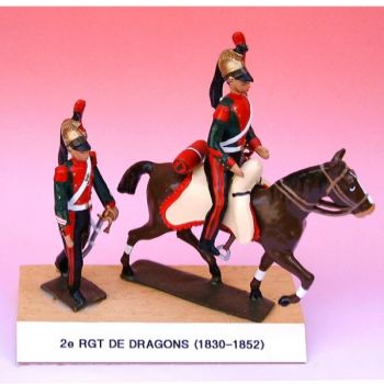 2e Rgt De Dragons (1830-1852), ensemble de 2 figurines sur socle bois