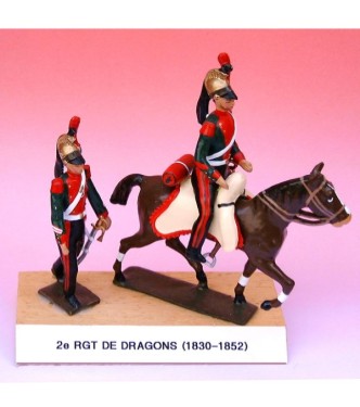 2e Rgt De Dragons (1830-1852), ensemble de 2 figurines sur socle bois