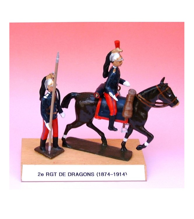 2e Rgt De Dragons (1874-1914), ensemble de 2 figurines sur socle bois