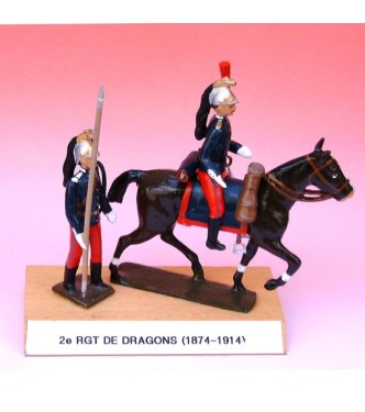 2e Rgt De Dragons (1874-1914), ensemble de 2 figurines sur socle bois