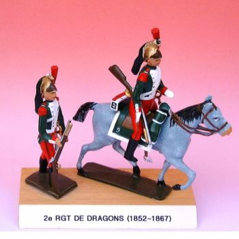 2e Rgt De Dragons (1852-1867), ensemble de 2 figurines sur socle bois
