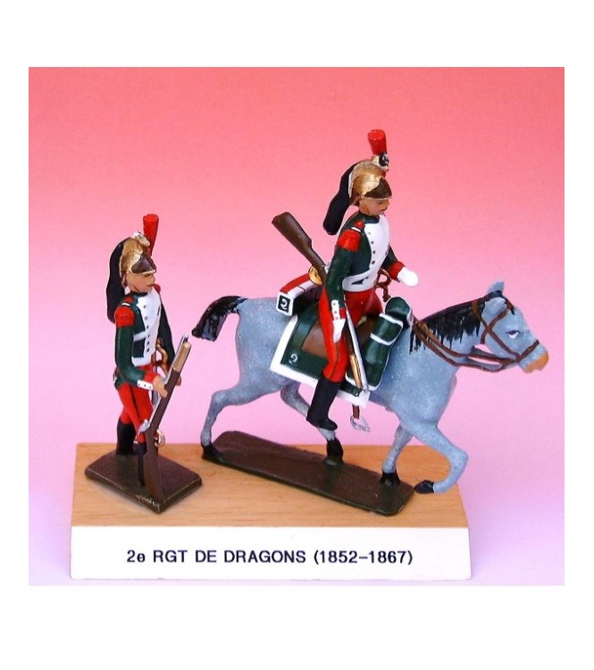 2e Rgt De Dragons (1852-1867), ensemble de 2 figurines sur socle bois