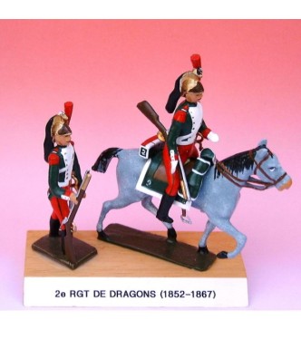 2e Rgt De Dragons (1852-1867), ensemble de 2 figurines sur socle bois