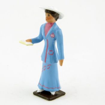 Femme, robe bleue, avec livre (missel)