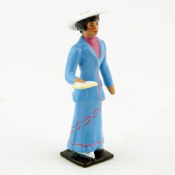 Femme, robe bleue, avec livre (missel)