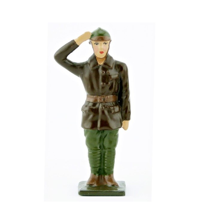 conducteur de l'automitrailleuse (kaki) saluant