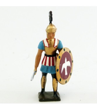 grec avec glaive et bouclier, tunique bleue