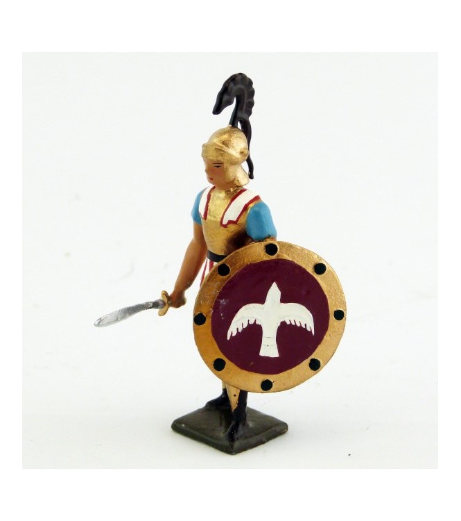 grec avec glaive et bouclier, tunique bleue
