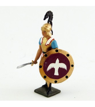 grec avec glaive et bouclier, tunique bleue