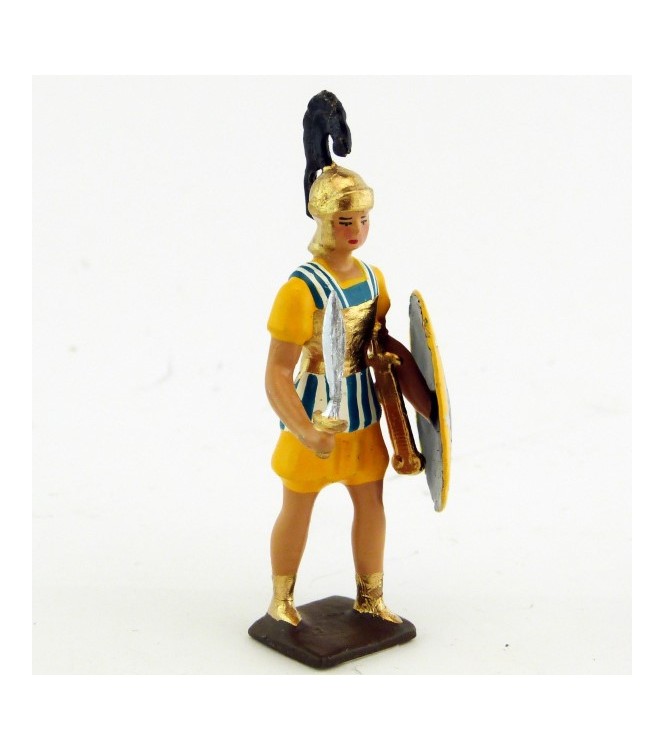 grec avec glaive et bouclier, tunique jaune