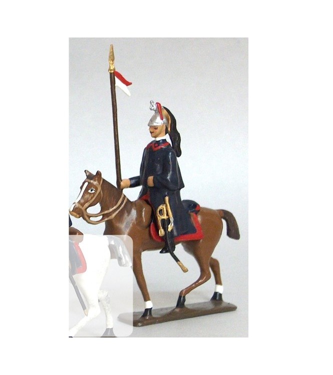 cavalier des dragons en capote, tenue rouge et bleu