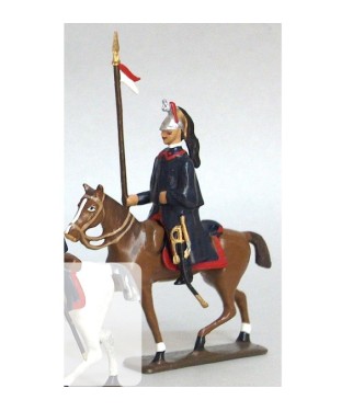 cavalier des dragons en capote, tenue rouge et bleu