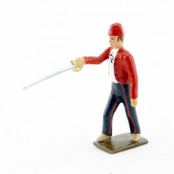 Révolutionnaire, gilet rouge, avec épée en avant
