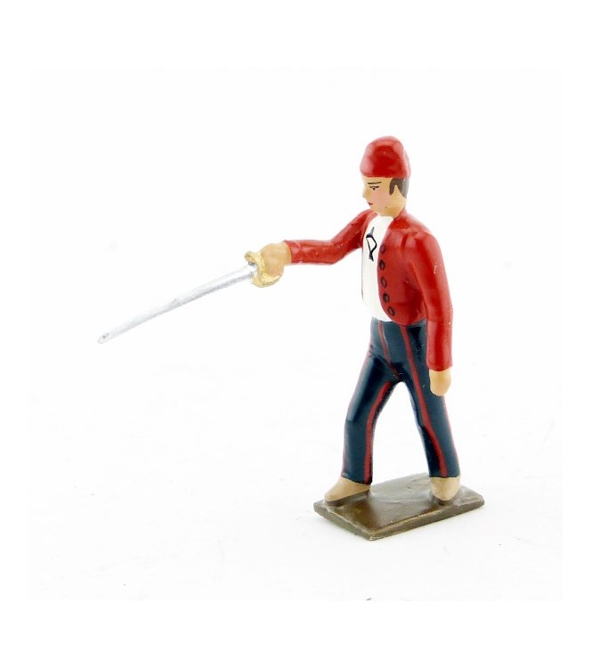 Révolutionnaire, gilet rouge, avec épée en avant