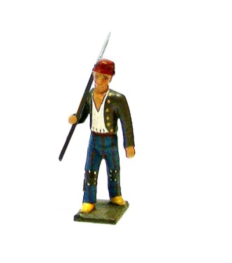 révolutionnaire, gilet marron, lance sur l'épaule