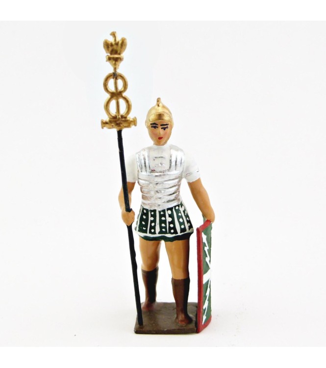 Romain porte-enseigne, uniforme blanc-argent-vert , bouclier foudres à fond ve